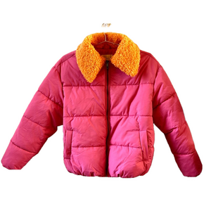 Urban Outfitters Duckie Pink Orange Small Jacket Puffer Faux Shearling Collar